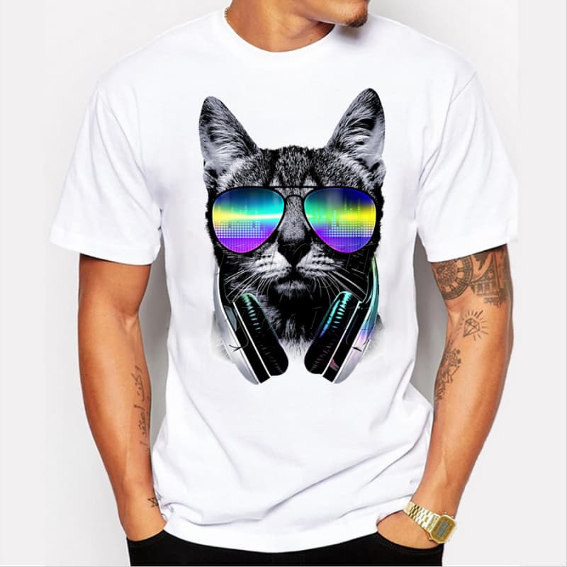 Music DJ Cat Printed Funny T_shirt